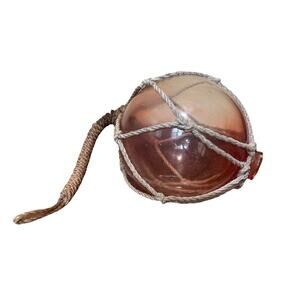 Pink Hand-Blown Glass Japanese Buoy Ball Float Approx 8” Decor Roped